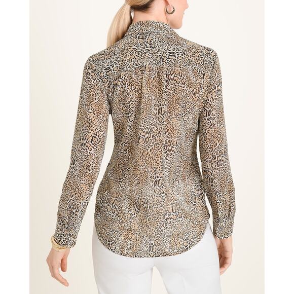 CHICOS | Women’s Animal-Print Shirt Size 2 Large Long Sleeve Button Down Blouse - Picture 7 of 12